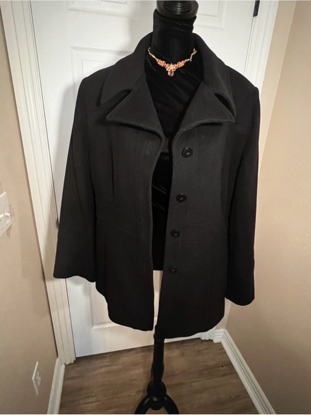 Preston & York Black Button-Front Fall Wool Pea Coat